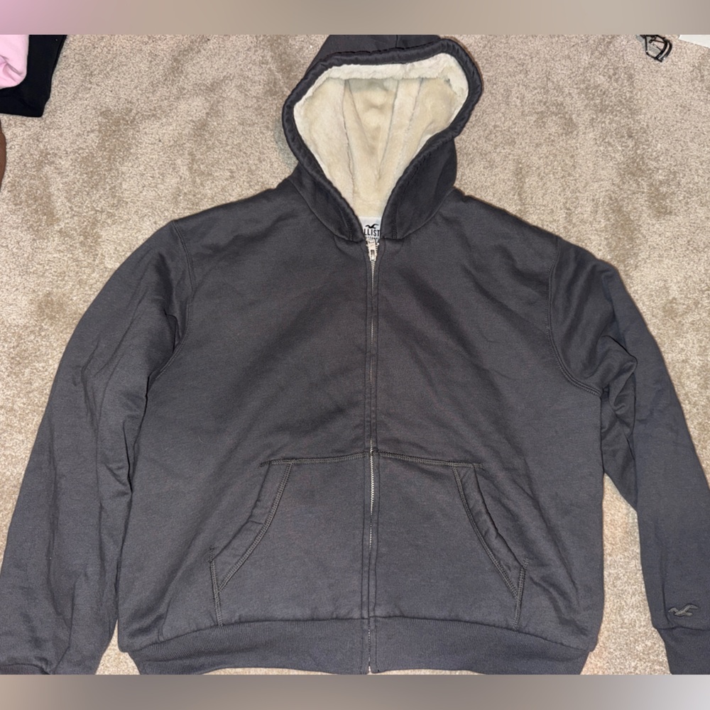 Hollister Women's Charcoal Zip-Up Hoodie